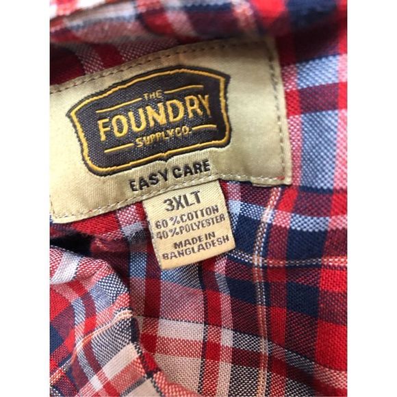 Foundry red white blue plaid long sleeve shirt 3XLT 

Pit to pit 28” flat 
Lengt - Picture 7 of 7